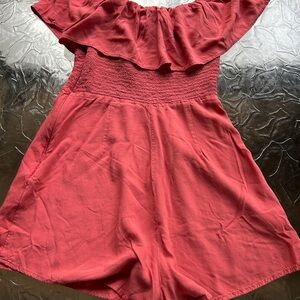 ASOS Red Ruffled Off-Shoulder Jumpsuit